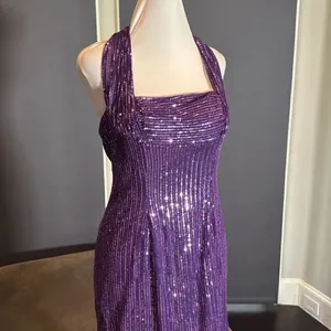 Women’s Purple Fully Sequined Short Prom Party Dress Halter Neck Size 8 NEW thumbnail 2