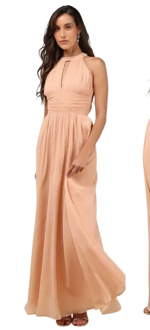 Lulus Sintra Peach Pleated Backless Maxi Dress size Medium NWT thumbnail 1