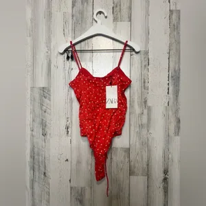 Zara Red Star Print Lace-Up Bodysuit Size XS NWT thumbnail 10
