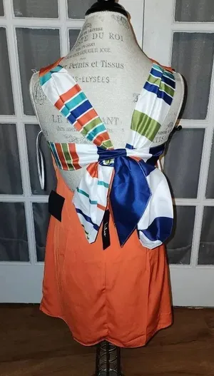 NWT Lulu's Womens Joyful Red‎ Orange Multi Stripe Tie Back Mini Dress Medium New thumbnail 1