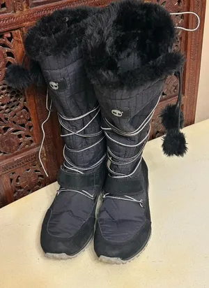 Timberland Boots Womens 8 Black Knee High Pom Pom Lace Up Winter Snow thumbnail 1