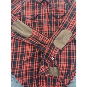 KAVU Women’s M Red Black Plaid Flannel Shirt Corduroy Elbow Patches Outdoor thumbnail 4