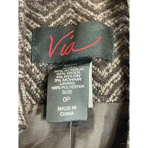 Via Women’s 0P Petite Brown Herringbone Wool Blend Fit & Flare Peacoat Button thumbnail 4