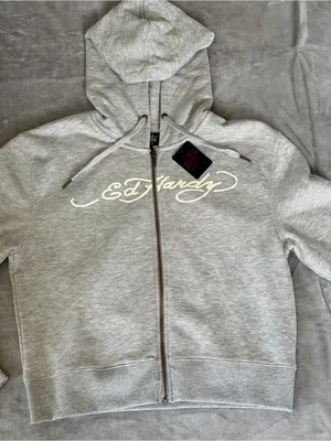 Ed Hardy Grey Full Zip Hoodie Sweatshirt Women’s Size Large Grey NEW thumbnail 1