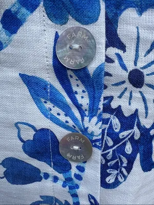NWT FARM Rio Linen Faux Wrap Floral Birds Dress White Blue Size XS Retail $185 thumbnail 8