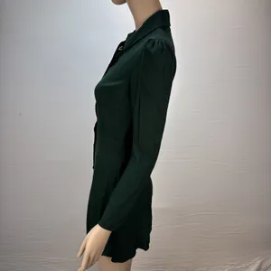 Reformation‎ Hugh Mini Shirt Dress Size 2 Forest Green Gold Buttons Long Sleeve thumbnail 3