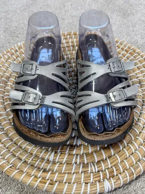 Birkenstock Women’s Granada Nubuck Leather Sandals in Metallic Silver 37/US 6.5 thumbnail 2