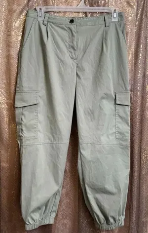 Halara Green Cargo Jogger Cotton Twill Elastic Cuffs Pockets Pants Large thumbnail 1