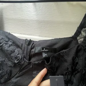 Lulus black dress M Notable Elegance Floral Appliqué Bustier Midi Party Formal thumbnail 3
