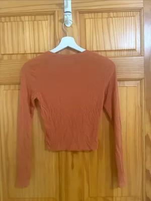 Nordstrom Size Small Orange Ribbed Long-Sleeve Shirt thumbnail 5