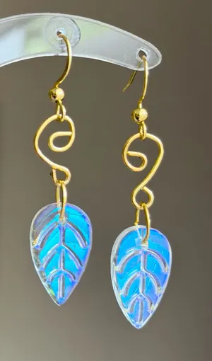 Handmade retro fairy funky style swirl & leaf unique dangle earrings⭐️🌙💕 thumbnail 2