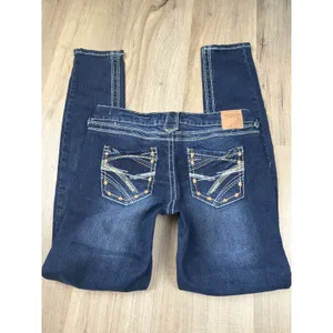 Y2K Low Rise Red Camel Scarlett Skinny Jeans Thick Stitch Embroidered Size 9‎ thumbnail 6