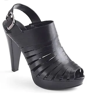 a.n.a black leather wedge open toe heels size 6 thumbnail 1