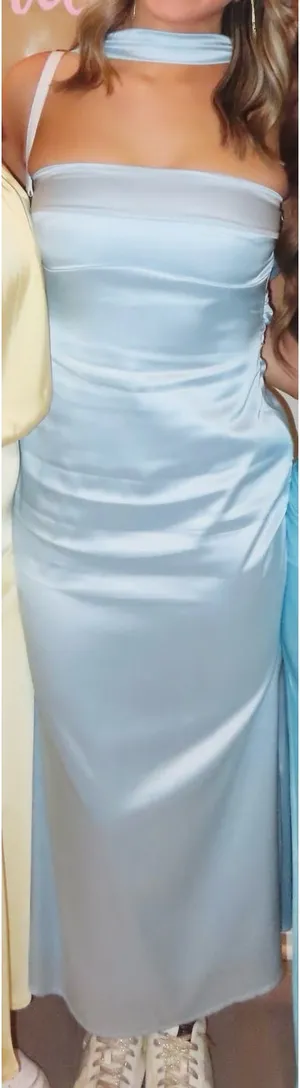 Blue Satin Formal Dress thumbnail 1