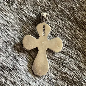 Sterling Silver 925 Cross Pendant with Spiny Oyster & Turquoise thumbnail 2