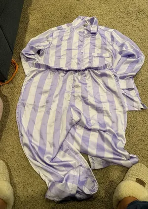 LOFT Lavender & White Striped Two-Piece Pajama Set thumbnail 1