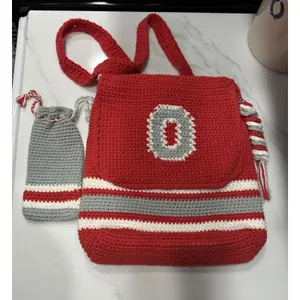 Ohio State Buckeyes Crochet Convertible Drawstring Backpack Bag & Glasses Case Red thumbnail 1