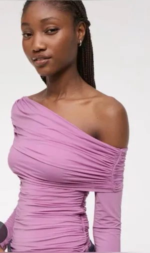 Abercrombie and fitch draped one shoulder long sleeve top orchid purple size L thumbnail 1