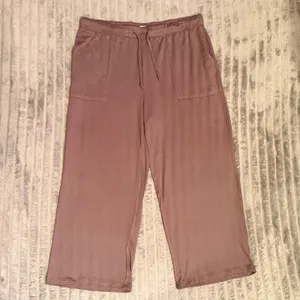 Softies Womens XL Mauve Purple Wide Leg Lounge Pants Drawstring Pajama Cropped thumbnail 2