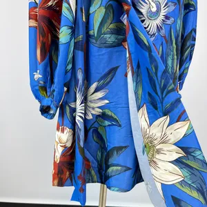 NWOT Farm Rio Blue Surreal Flowers Wrap Long Sleeve Mini Dress Size L thumbnail 12
