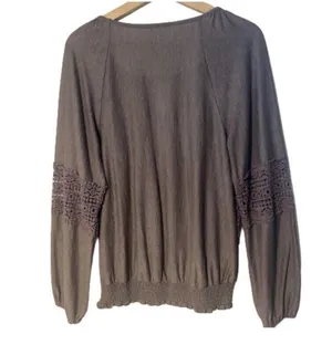 Knox Rose Blouse Top Purple Crochet Lace Peplum Long Sleeve Keyhole Peasant Med thumbnail 2