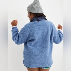 NWT Aerie Dream Sherpa Quarter Zip Pullover Marbled Blue XL Oversized Cozy thumbnail 2