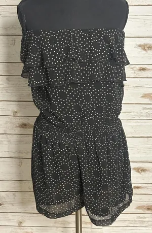 Black Ivory polka-dot strapless romper Medium layered ruffle chiffon coquette thumbnail 1
