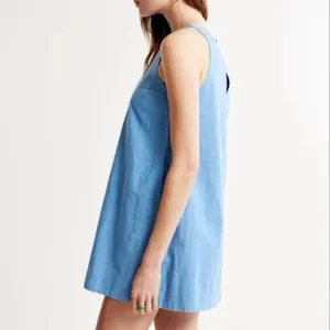 Abercrombie Light Blue High-Neck Linen-Blend Mini Dress Size Small thumbnail 3