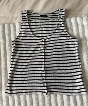 American Eagle Outfitters Black and White Striped Button-Front Tank thumbnail 1