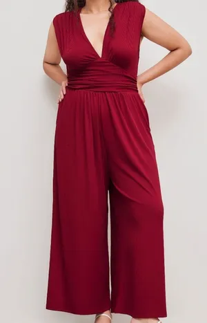 Cider V-Neckline Ribbed Flowy Jumpsuit thumbnail 1