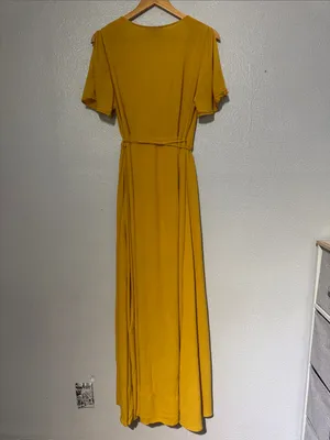 Lulus Much Obliged Golden Yellow Split Sleeve Wrap Maxi Dress L thumbnail 5