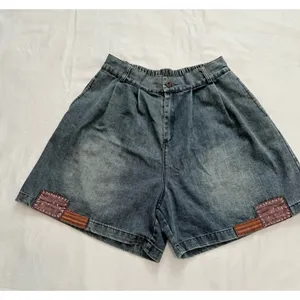 Vintage High Waisted Denim Shorts Pleated Acid Wash Patchwork Boho Jean Size M thumbnail 2