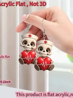 ❤️‍🩹❤️‍🩹❤️‍🩹3 for 12$❤️‍🩹❤️‍🩹❤️‍🩹Cute Nurse Skull Heart Earrings - Red thumbnail 5