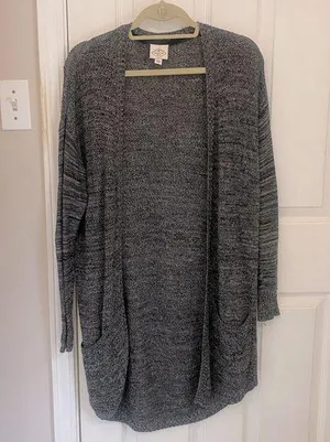 St. John’s Bay Long Length Open Front Cardigan with Pockets in Charcoal Grey thumbnail 1