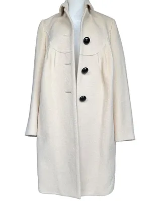 Meissa 100% Wool Off White Black Button Front‎ Collared Coat Sz M Size M thumbnail 2