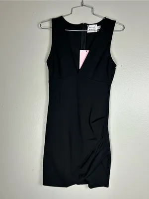 Hello Molly Delicate Encounters Black V-Neck Midi Bodycon Dress Size 2 thumbnail 4