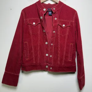 Gap Women Corduroy Jacket M‎ Red Vintage Fall '03 Stretch Button Front Trucker thumbnail 1