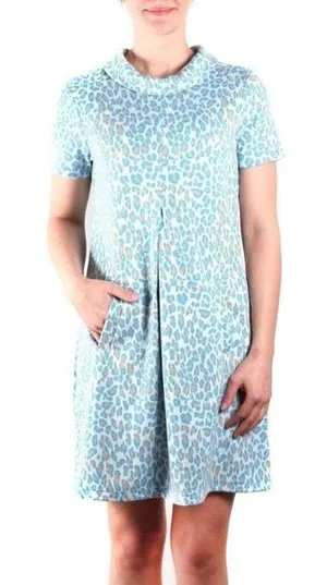 Tyler Boë Animal Print Collared Kristen Dress Cream Blue Tan thumbnail 1