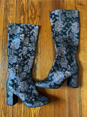 Kenneth Cole Reaction Black Floral Jacquard Knee-High Block Heel Boots thumbnail 7