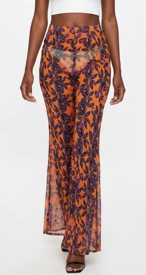 prettylittlething NWT Orange Floral Chiffon‎ Beach Flare Pants Women's Size 22 thumbnail 1