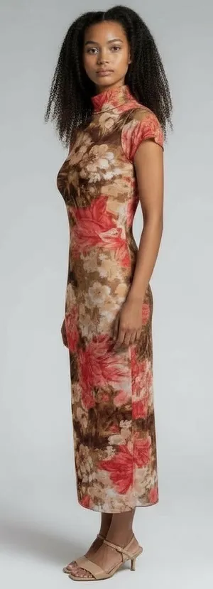 Vintage MOA MOA Floral Print Women's Midi Semi-Sheer Dress thumbnail 1