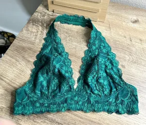 Free People Women’s Small Green Galloon Lace Halter Bralette thumbnail 1