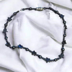 Vintage Hematite Star Bead Anklet Black thumbnail 1