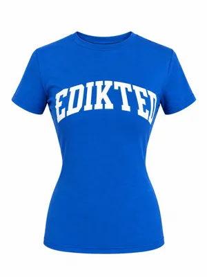 Edikted Sporty Babe T Shirt Blue Size XS Varsity Graphic Baby Tee Cropped NWT thumbnail 1