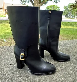Sarto by Franco Sarto Wyatt Black Leather Tall Block Heel Buckle Boots Sz 7.5 thumbnail 1