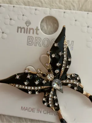 Mint Black and Clear Crystal Butterfly Brooch thumbnail 4