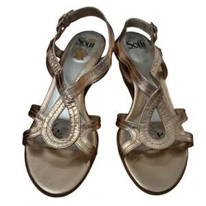 Sofft Rose Gold Metallic Leather Strappy Cork‎ Wedge Sandals Womens 9M thumbnail 1