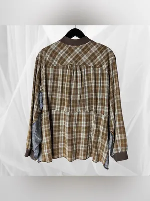 Hey son mixed print plaid denim oversized half zip shirts jacket western grunge thumbnail 3
