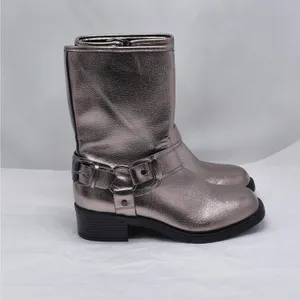 Dolce Vita Armonda Metallic Ankle Boots Womens 6 Silver Buckle Moto Biker Riding thumbnail 2