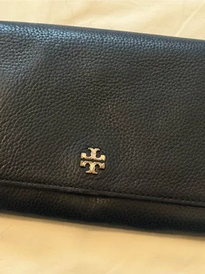 TORY BURCH | Black Georgia Pebbled Leather Fold over with gold chain detail thumbnail 4